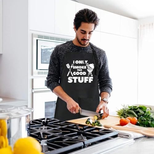 Funny BBQ Black Chef Aprons for Men, Adjustable Kitchen Cooking Aprons for