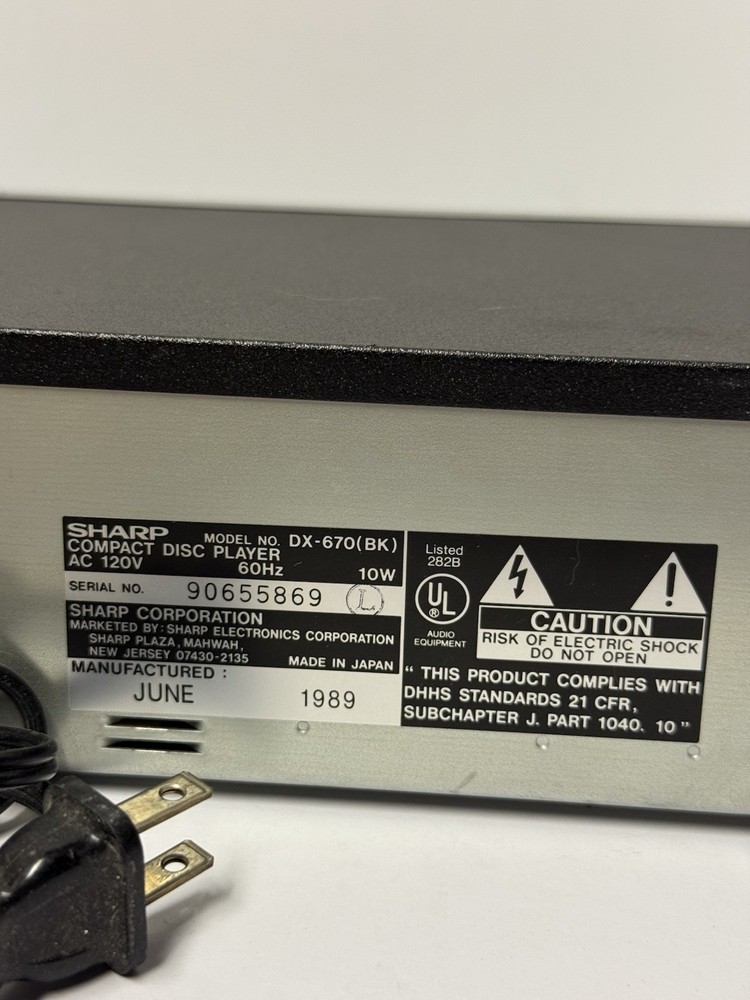 Sharp DX-670 Compact Disc Player 3 Beam 20 Track Random Access TESTED Working