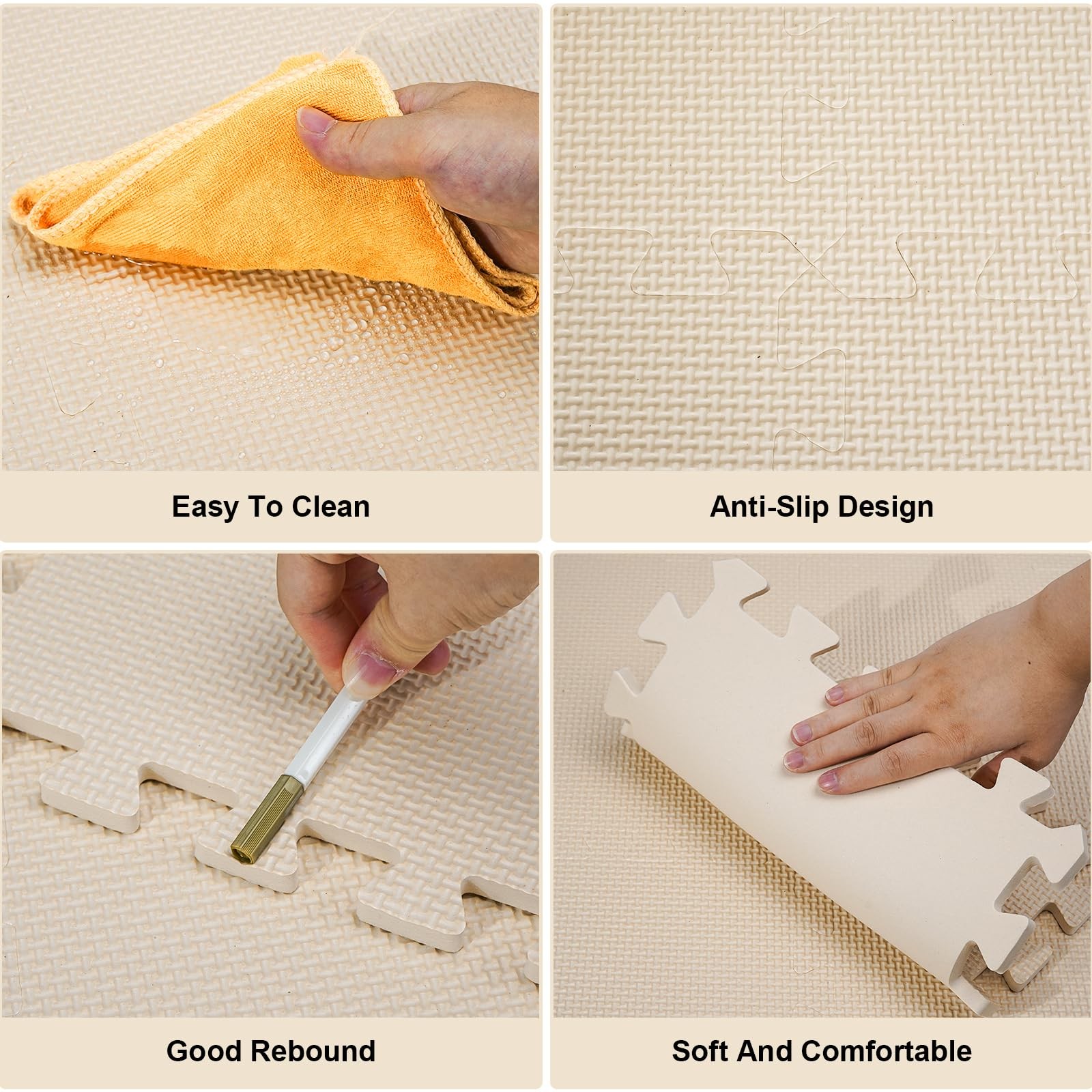 Puzzle Play Mat 16 Tiles with 32 Border Pieces, Interlocking Stitching Mat wi...