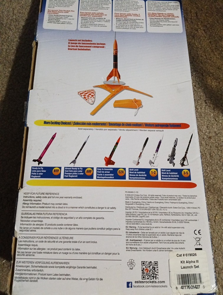 Estes 1427 Alpha III Model Rocket Launch Set E2X Model Rocket Kit 1150 Ft 351 M
