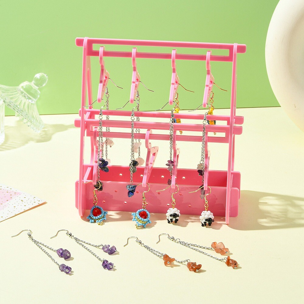 Acrylic Earring Storage Display Rack Transparent Creative 2 Layers Hanger Pink