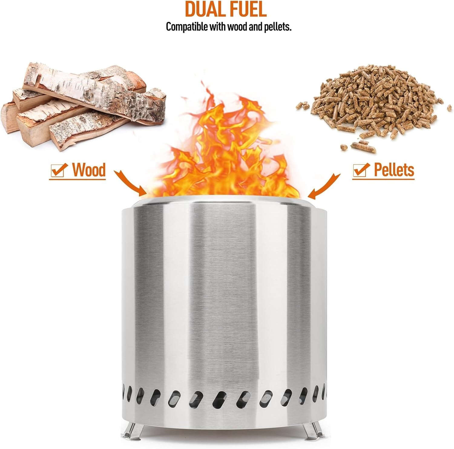 8.6" Smokeless Fire Pit Portable Outdoor Wood Burning Firepit Stainless Steel US