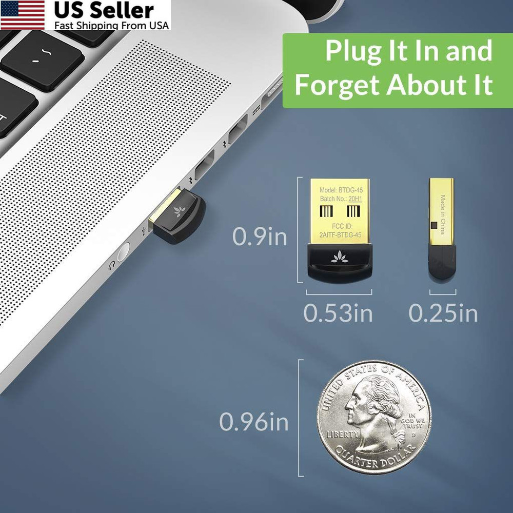 Avantree DG45 USB Bluetooth Adapter Dongle for PC, Computer, Desktop & Black