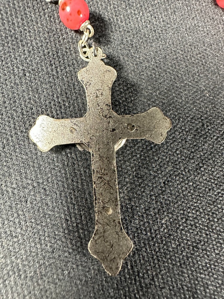 Pink Bead Rosary Silver Tone Crucifix