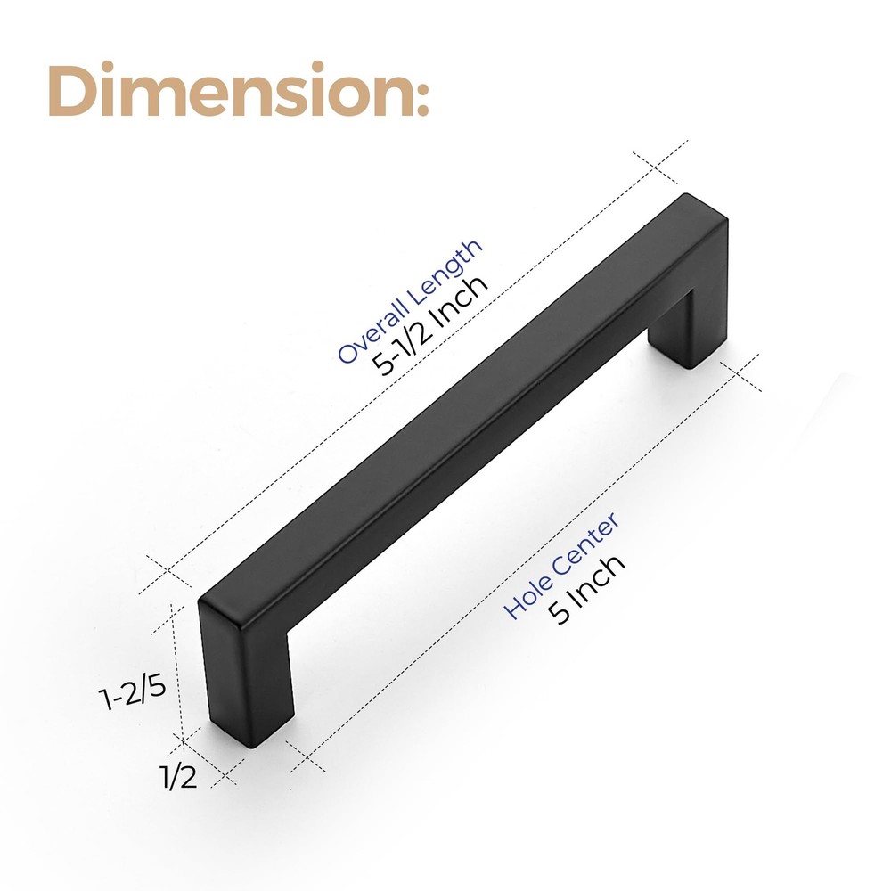 1 Pack 5 Inch Kitchen Square Cabinet Handles Matte Black Drawer Pulls for Cup...
