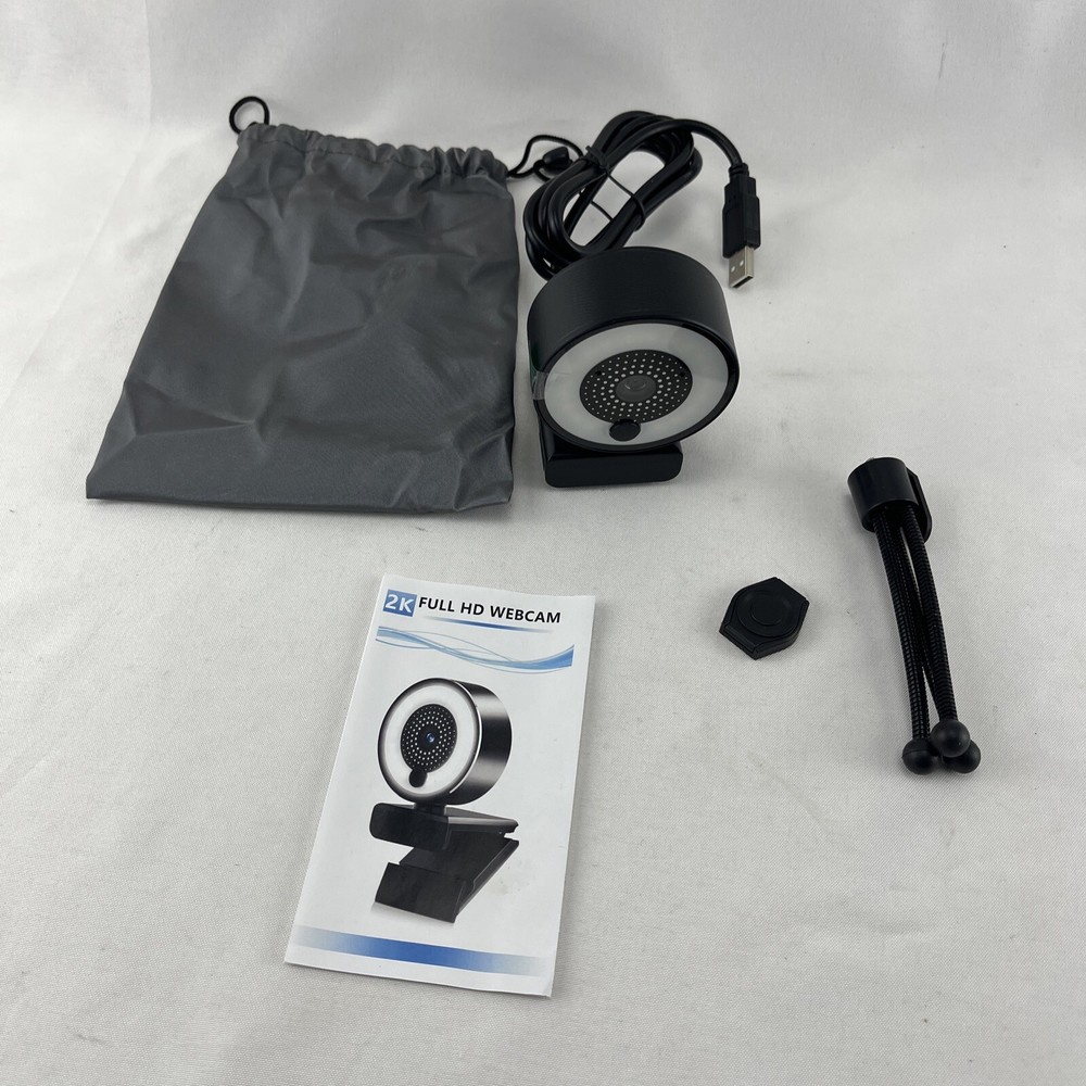 2K HD Webcam Built in Adjustable Ring Light and Microphone USB Widescreen