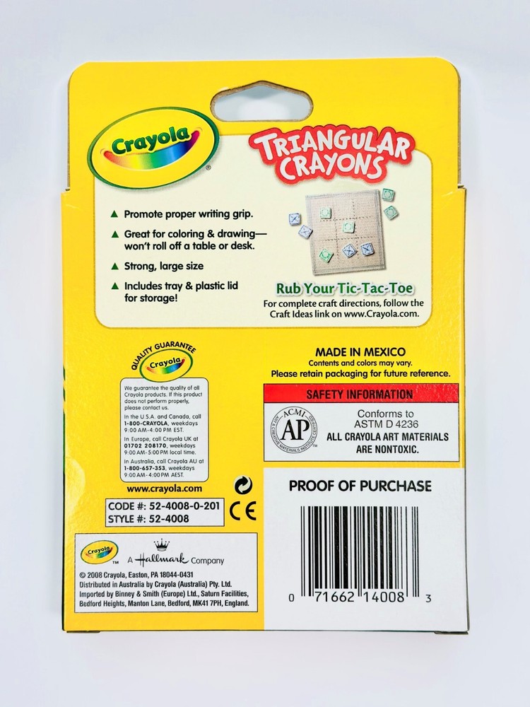 *1-Pack* Crayola Triangular 8 Crayons Promote Proper Writing Grip 52-4008