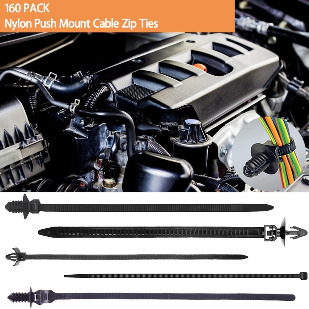 160Pcs Universal Nylon Push Mount Cable Zip Tie, Self Locking Cable Strap,Hea...