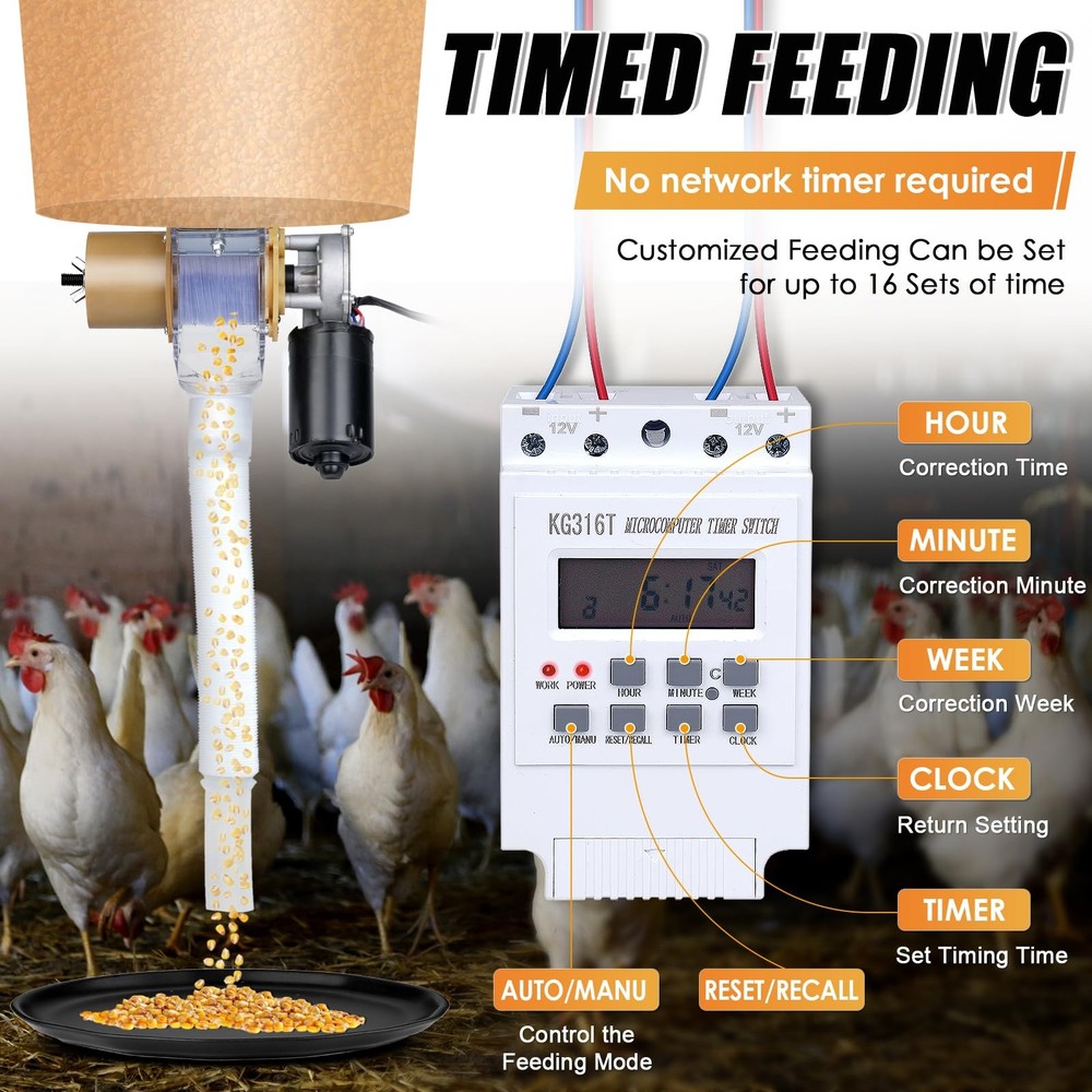 Timed Automatic Chicken Feeder 16 Groups of Timer & Quantitative Poultry Feed...
