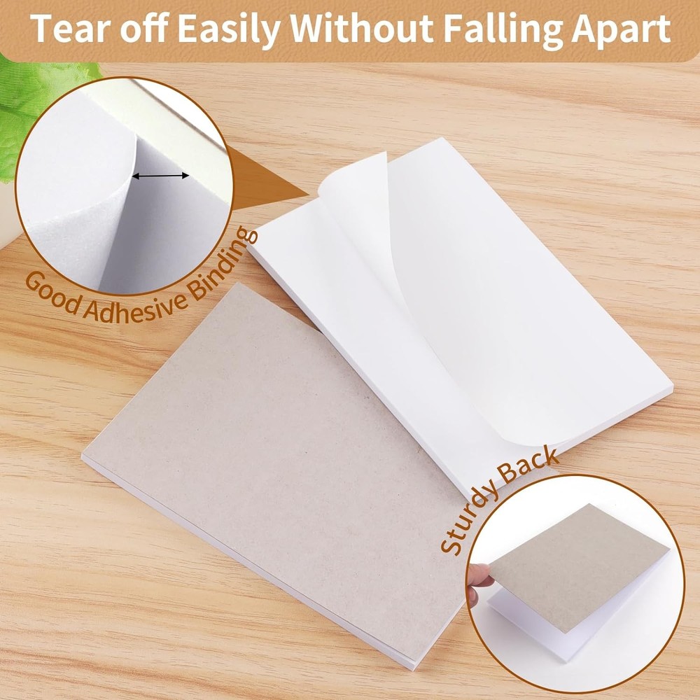 Note Pads 3x5 In, 10 Pack Blank Server Notepad, 50 Sheets inches, White