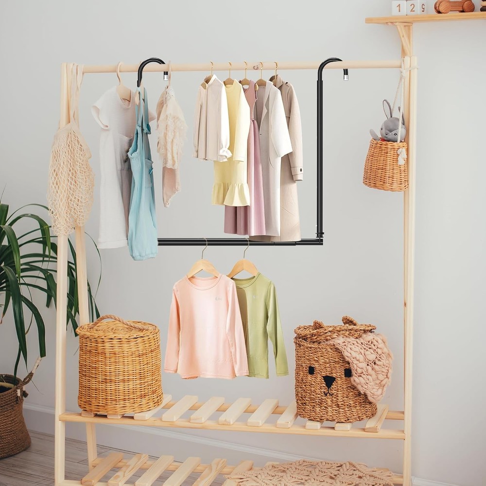 Hanging Closet Rod Adjustable Width Height Black(2 Pack), 2 Pack Black