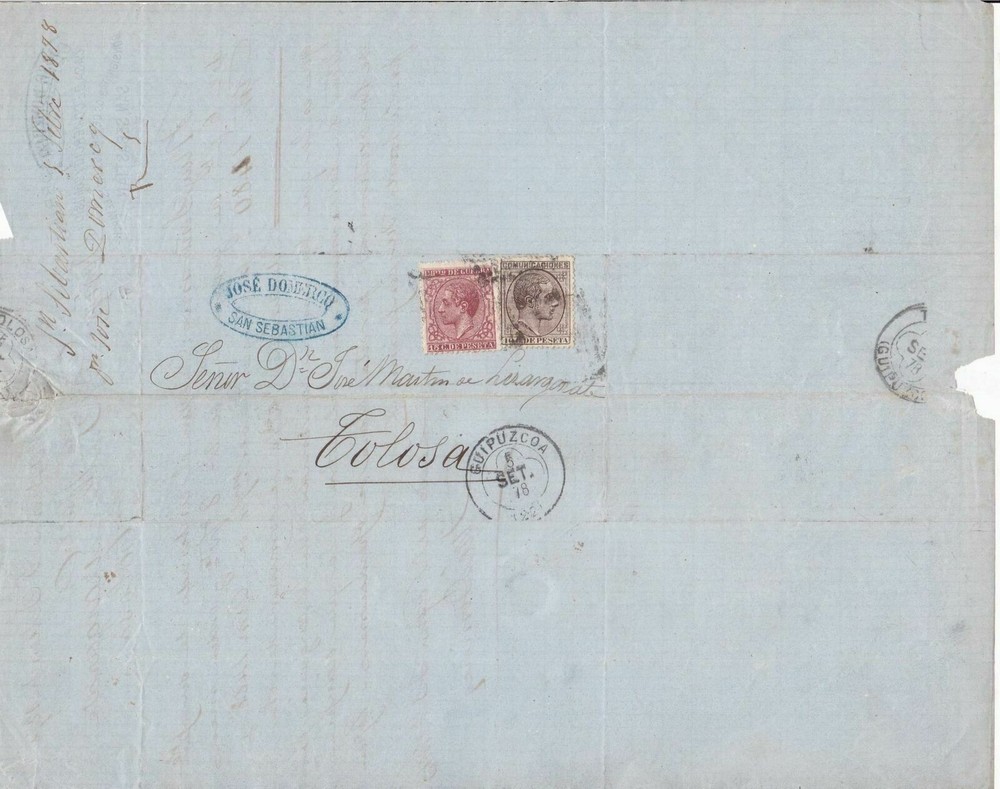 Spain 19th century stamps cover Ref 8382