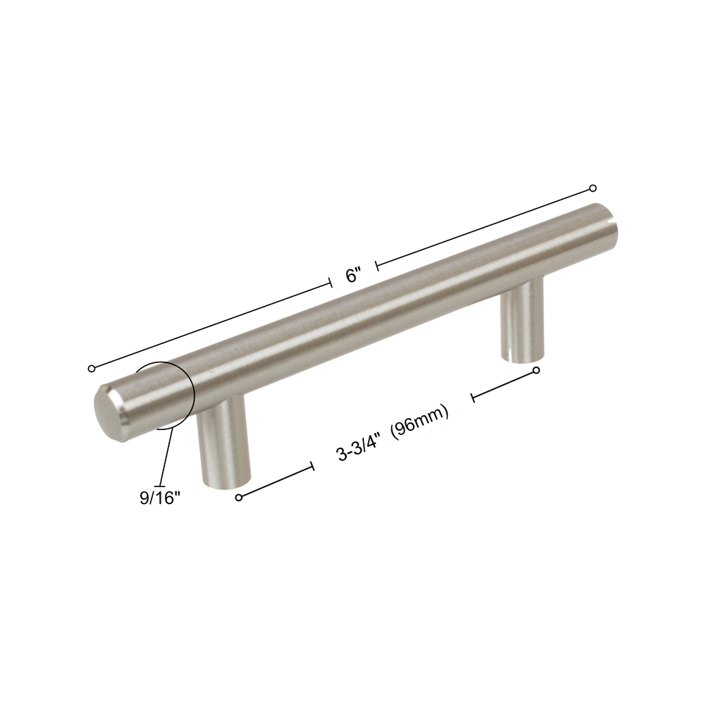 GlideRite 3-3/4" CC Solid Bar Thick Cabinet Pull Stainless Steel - 7006-96-SS-1