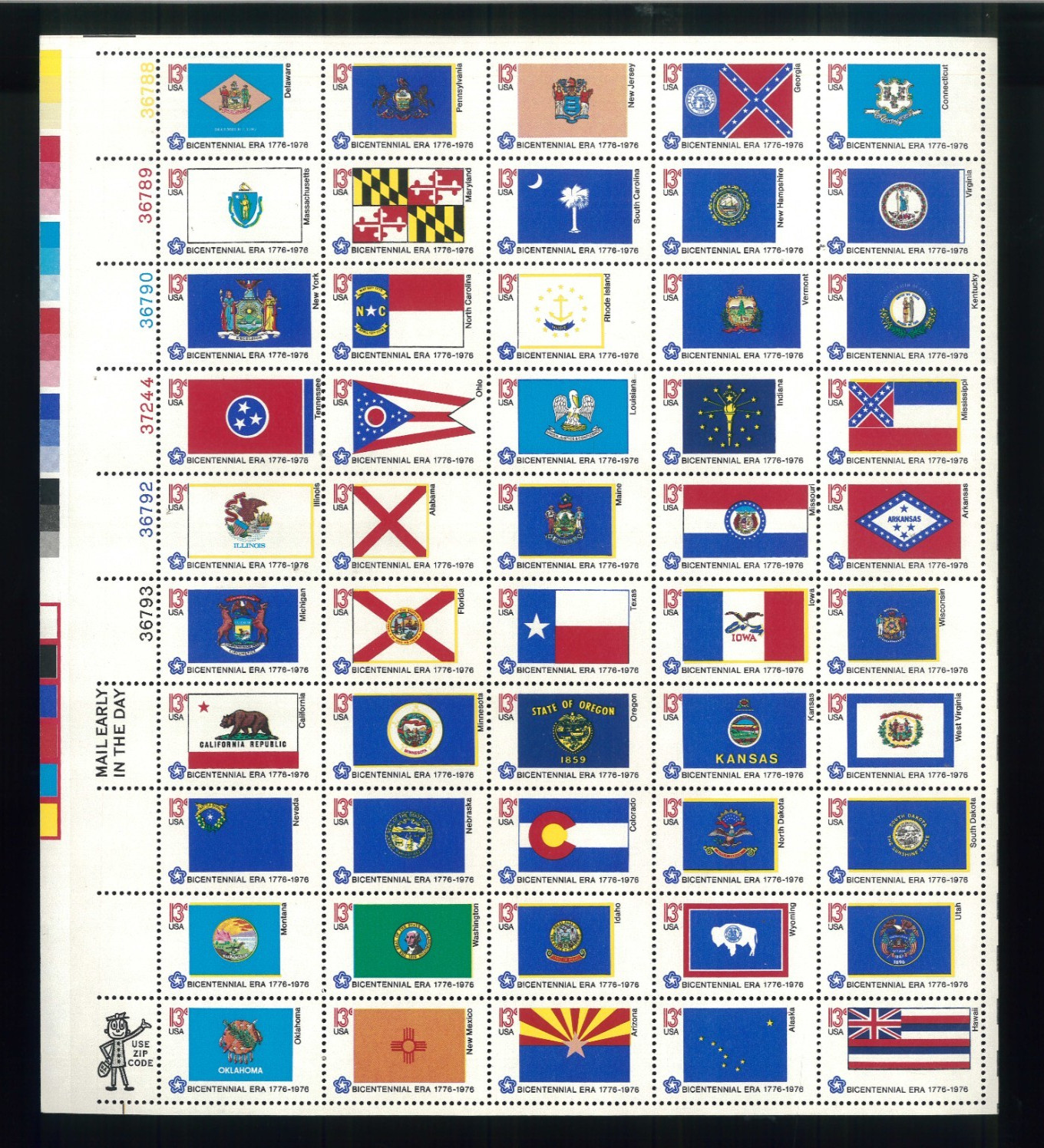 US 13¢ 50 State Flags American Bicentennial Postage Stamps #1633-82 Mint Sheet
