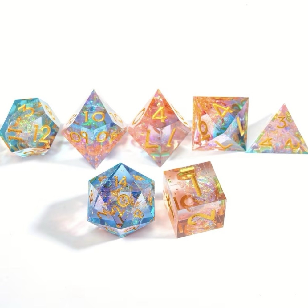 Cotton Candy Sparkle DnD - Sharp Sided Solid Core - 7 Piece Polyhedral Dice Set