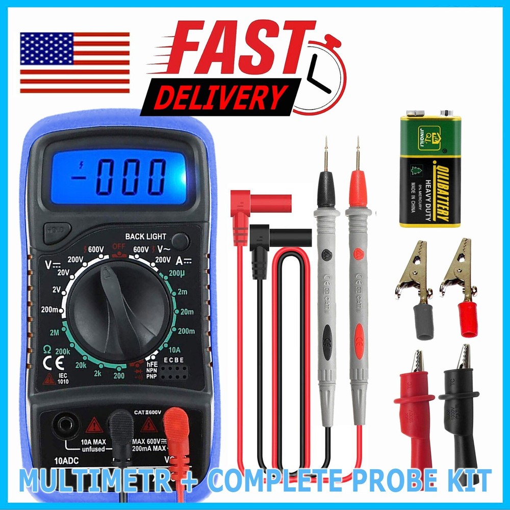 LCD Digital Multimeter Voltmeter Ammeter Ohmmeter Volt AC DC Tester Leads Meter