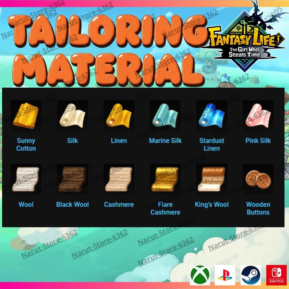 Fantasy Life I: Tailoring Material Bundle🌟 Crafting Material Ítems for Tailor