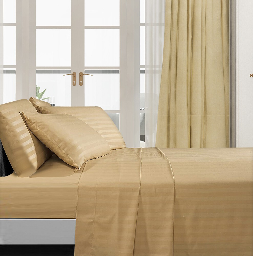 Fine 400 Thread Count 100% Cotton Sateen Bed Sheet Dobby Stripe