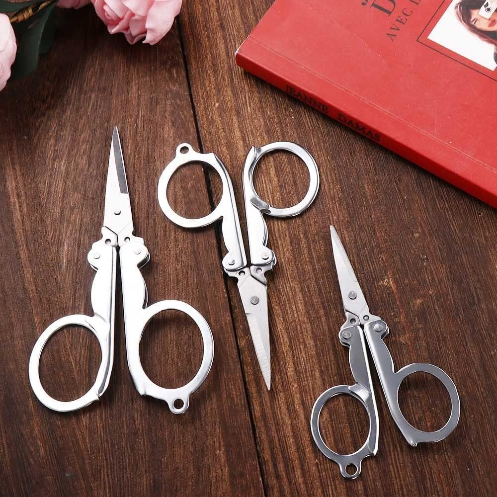 1 Count Silver Folding Scissors Stainless Steel Compact Travel Scissors