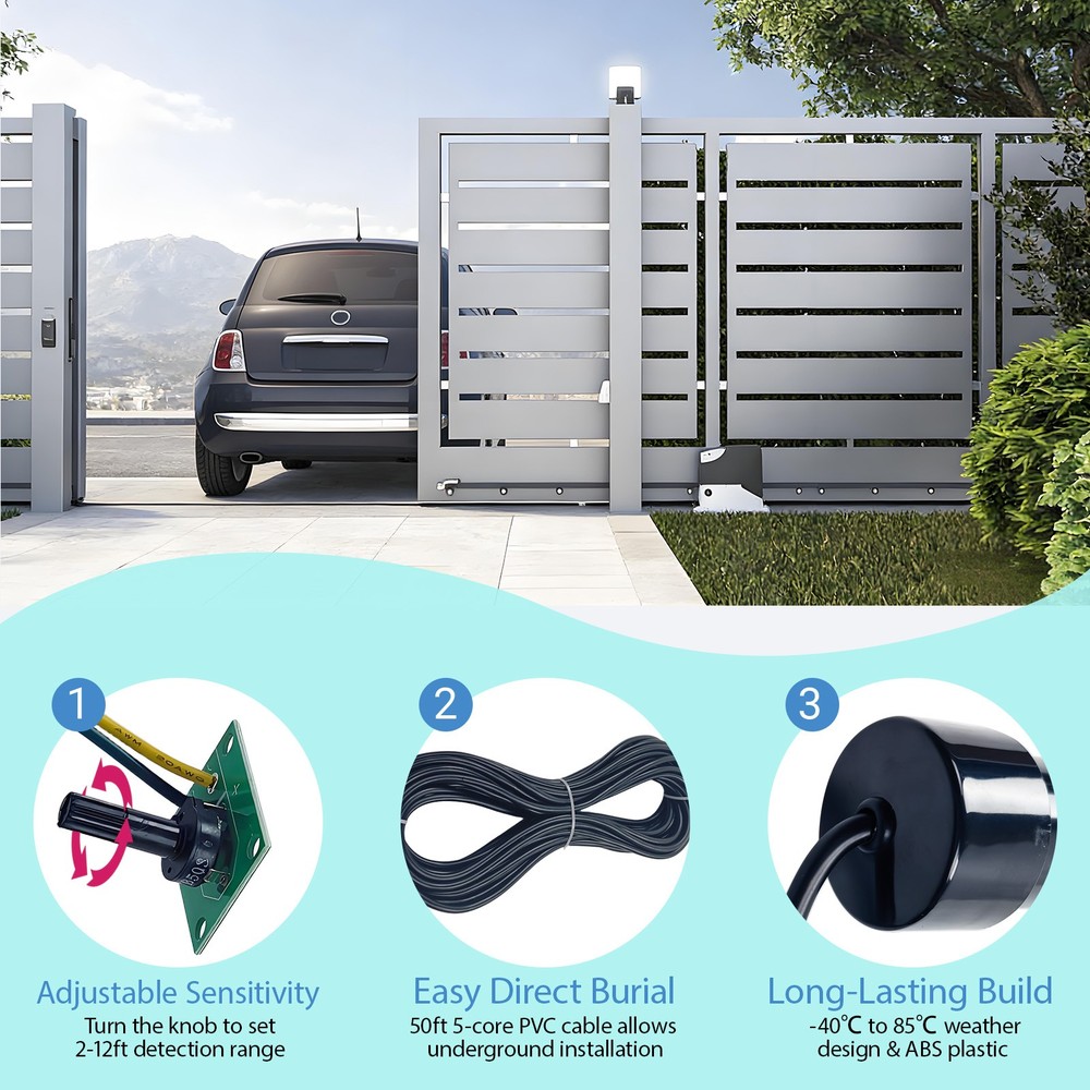 Gate Opener Vehicle Exit Sensor, Driveway Gate Vehicle Exit Wand Sensor w/ 50 ft