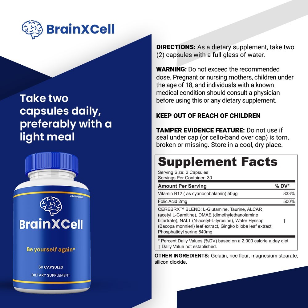 BrainXCell Nootropic Capsules, Cognitive and Brain Support Supplement (2 Pack)