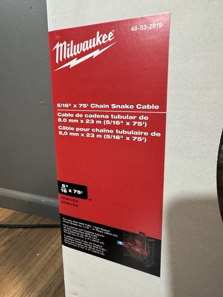 Milwaukee 5/16 X 75 Chain Snake Cable