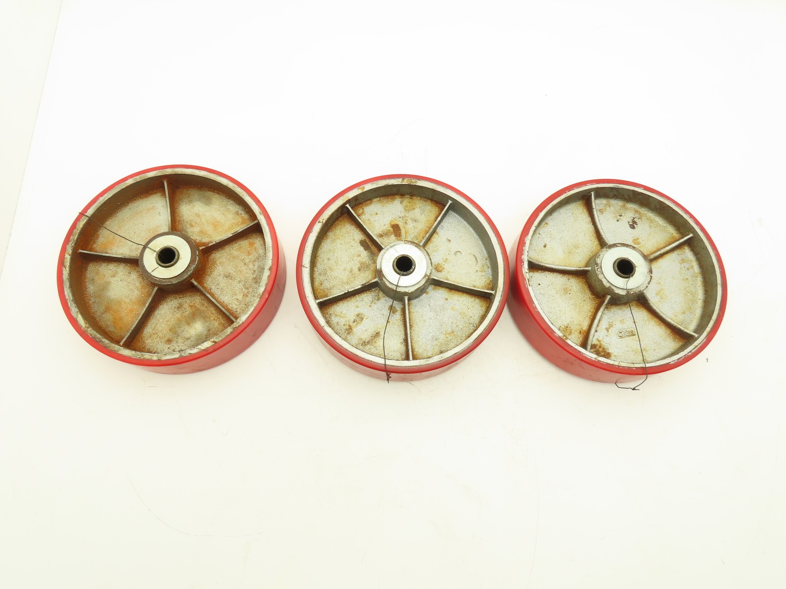10" x 2.5" Red Poly Metal Wheel 3/4" Bore Lot of 3