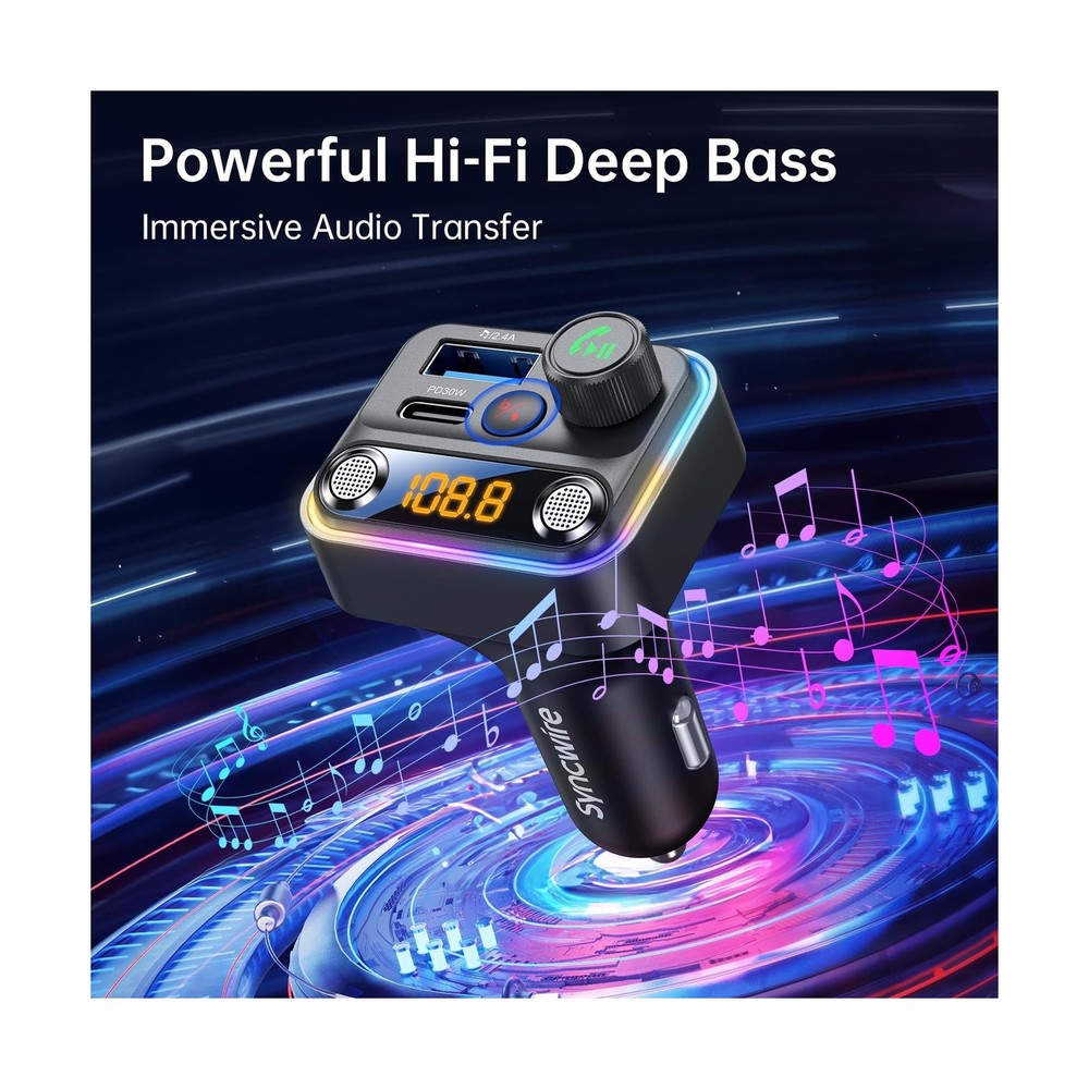 Syncwire Bluetooth 5.4 FM Transmitter Car Adapter 42W [Light Sw... FAST USA SHIP