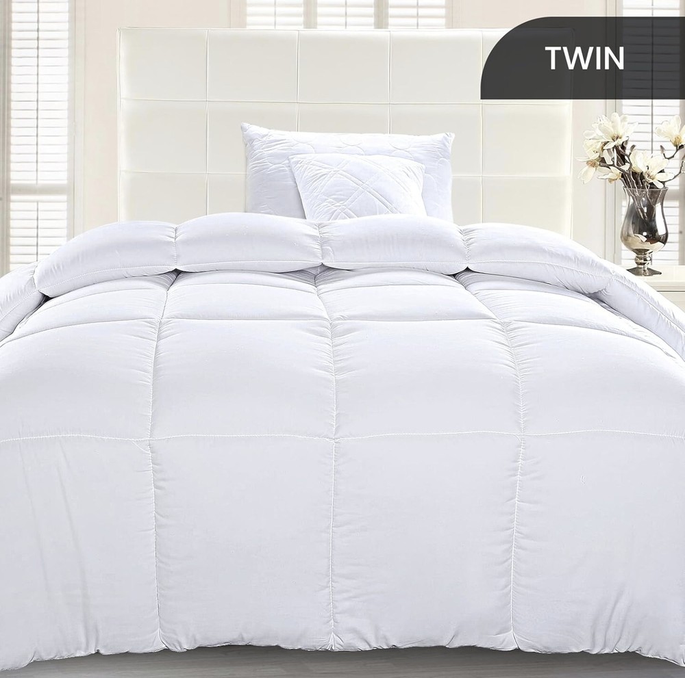 Utopia Bedding Quilted Comforter w/Corner Tabs Down Alternative Twin Size White