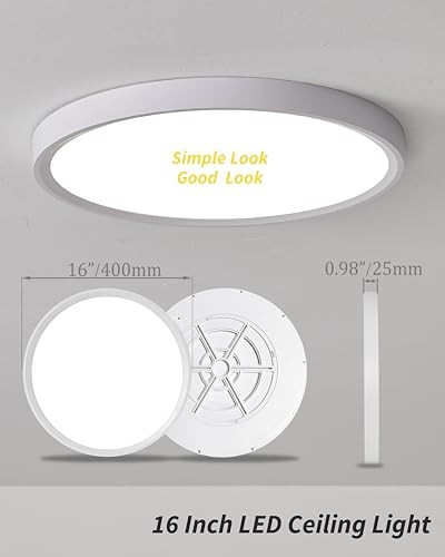1Pack 16 Inch Dimmable LED Flush Mount Ceiling Light Dimmable-16IN-1PACK White