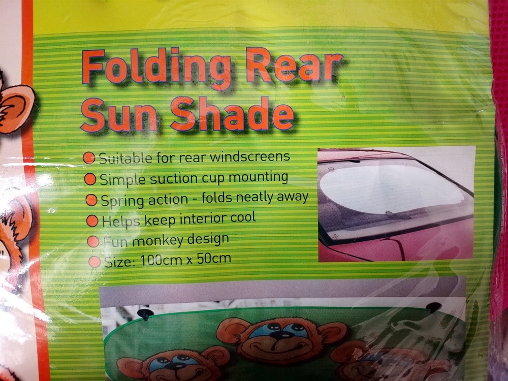Fun Monkey Design Folding Rear Sun Shade With Suction Cup Mounting