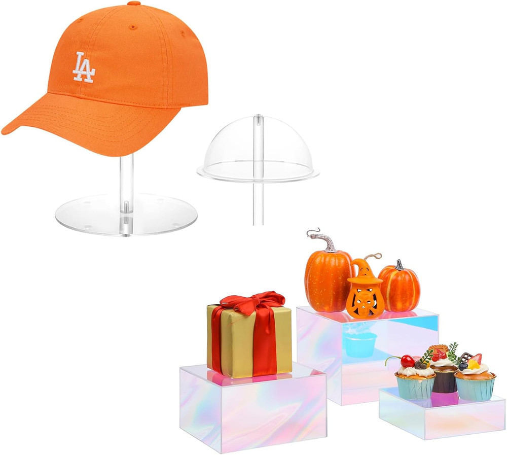 Iridescent Hat Display Stands - 3 Stylish Risers for Showcasing Hats