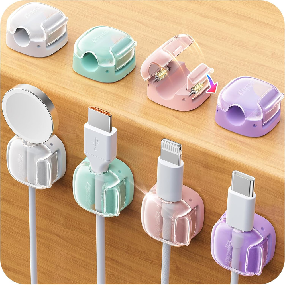 8 Pack Cord Holder Cable Clips,Cord Organizer Multicolor [Dual Spring & Clasp Lo