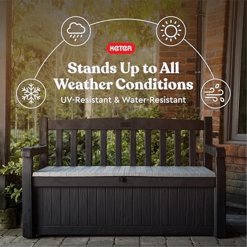 Solana 70 Gallon Storage Bench Deck Box for Patio Storage, Front Graphite