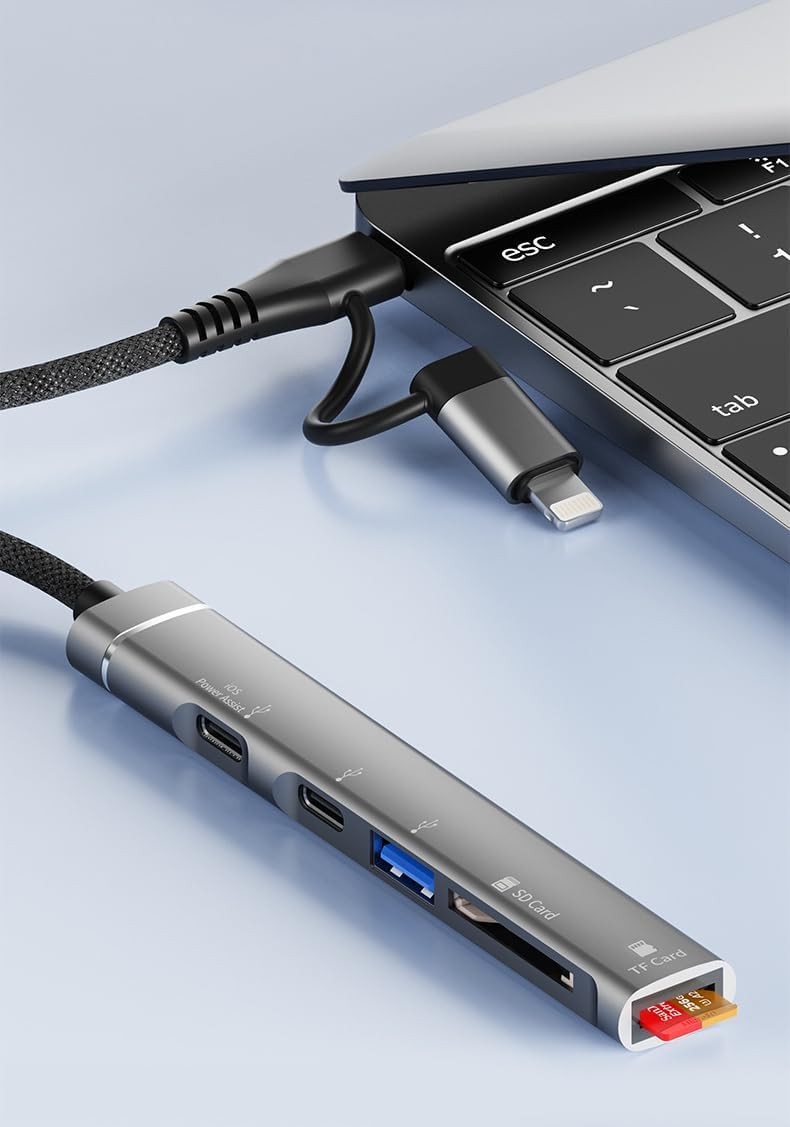 Sd Card Reader for Iphone Ipad, 5-in-1 Lightning Usb-c to Memory Card Viewer Wit