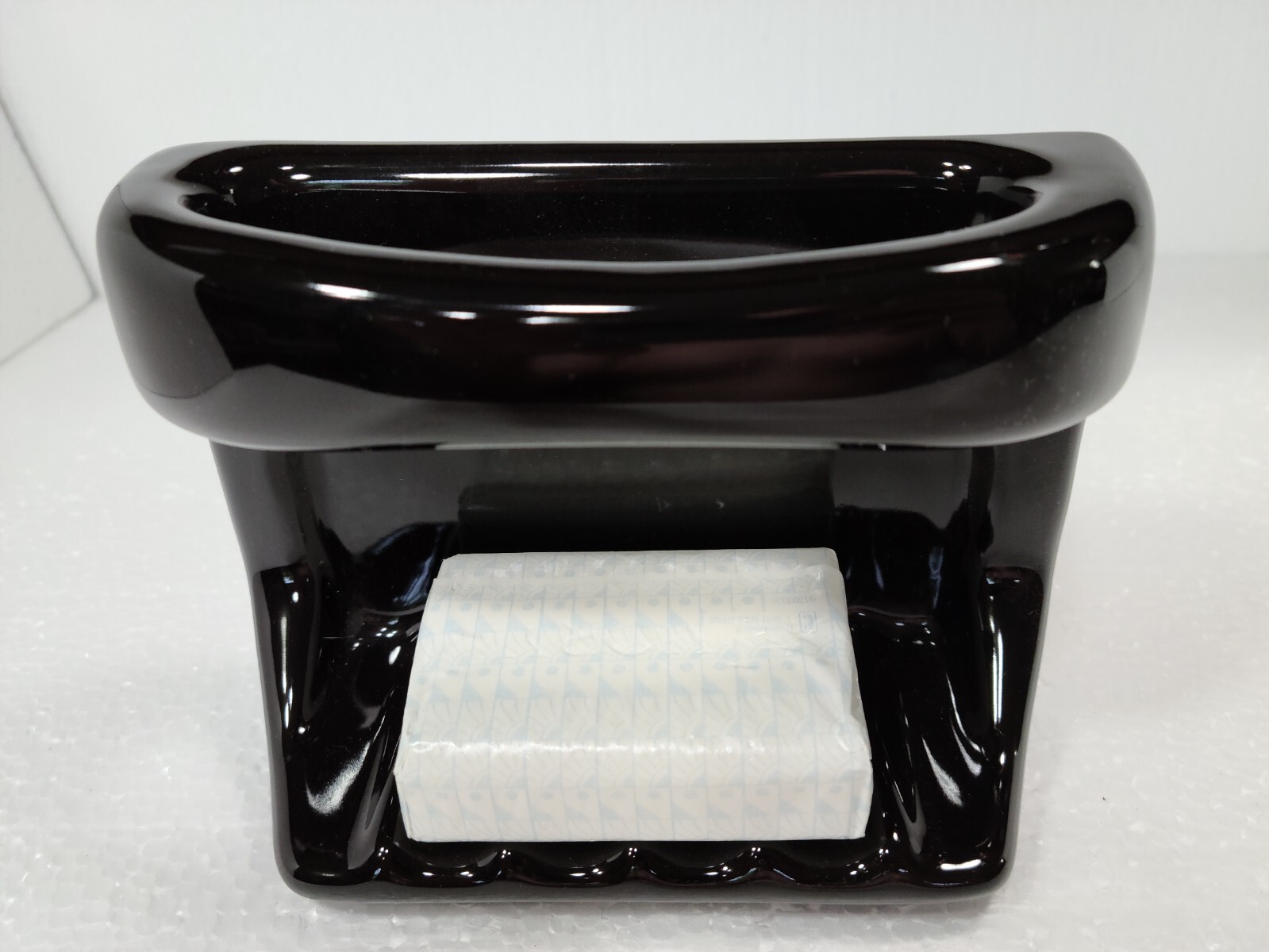 Vintage Black Ceramic Soap Dish Tray Washcloth Holder Shower Cloth Bar