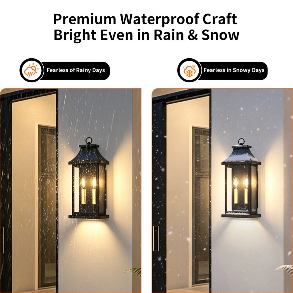 2-Pack 17.5 in. 2-Light Black Outdoor Wall Lanterns