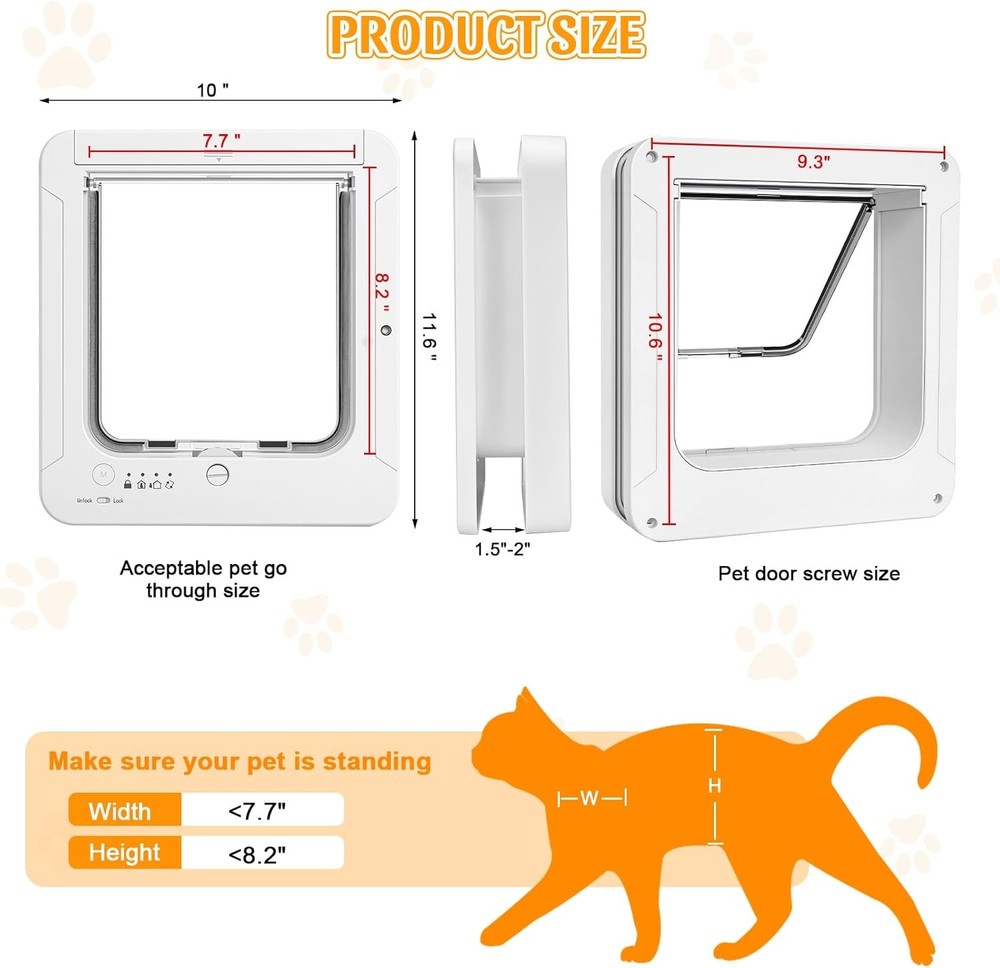 Smart Cat Door with 4 Collar Sensor Key RFID