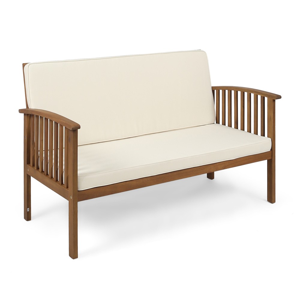 Outdoor Waterproof Loveseat with Acacia Wood Frame in Cream