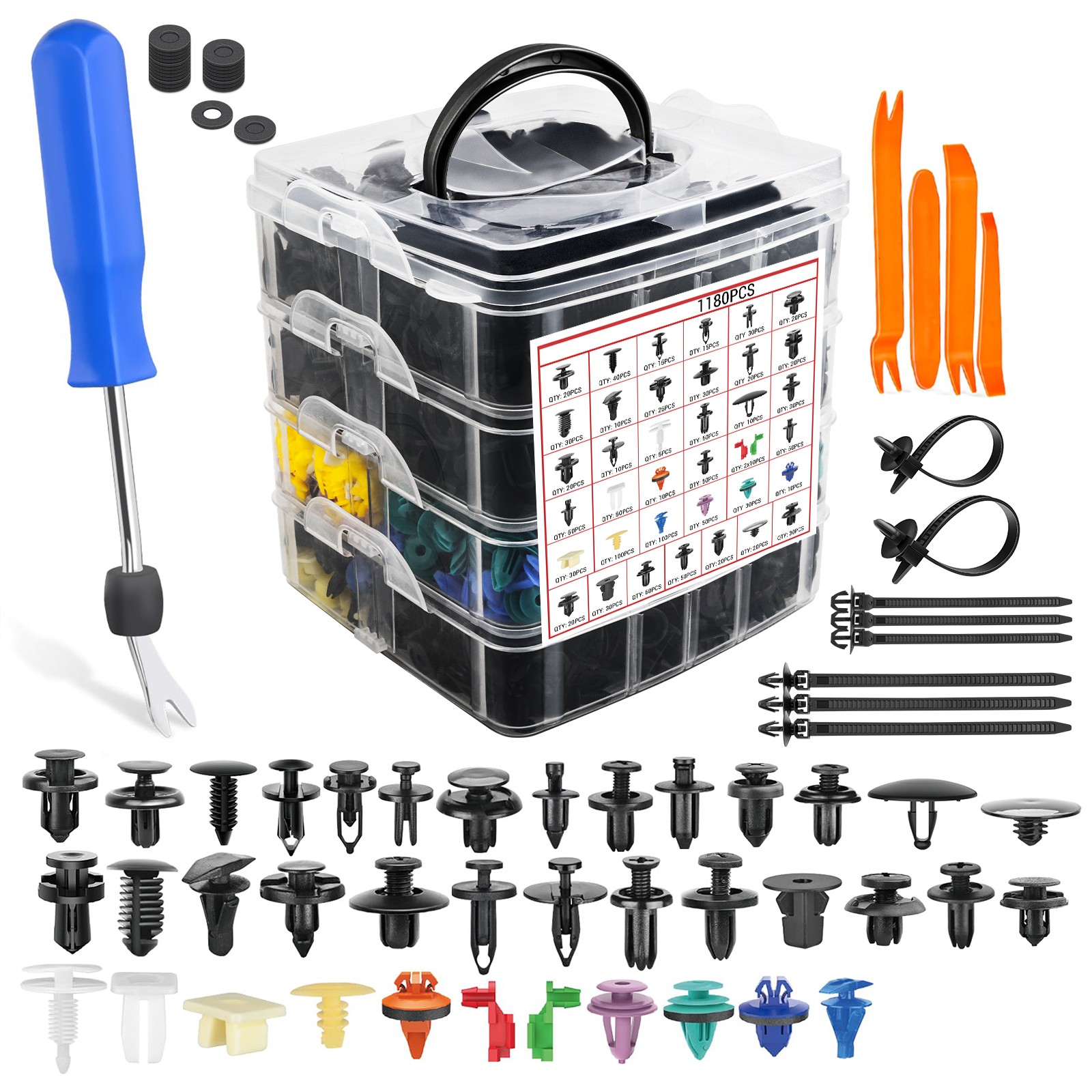 1295PCS Car Retainer Clips Auto Fasteners Push Trim Clips Pin Rivet Bumper Kit