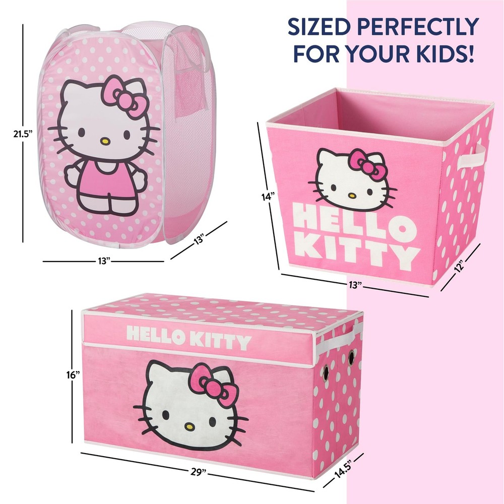 Storage Solution Set with Pop Up Hamper Collapsible Trunk and 2 Bins Hello Kitty