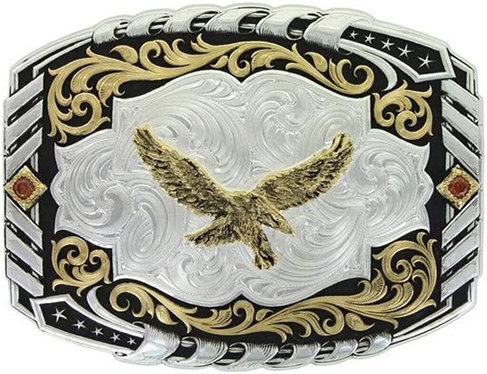 Montana Silversmiths Two Tone Cantle Roll Buckle with Soaring Eagle