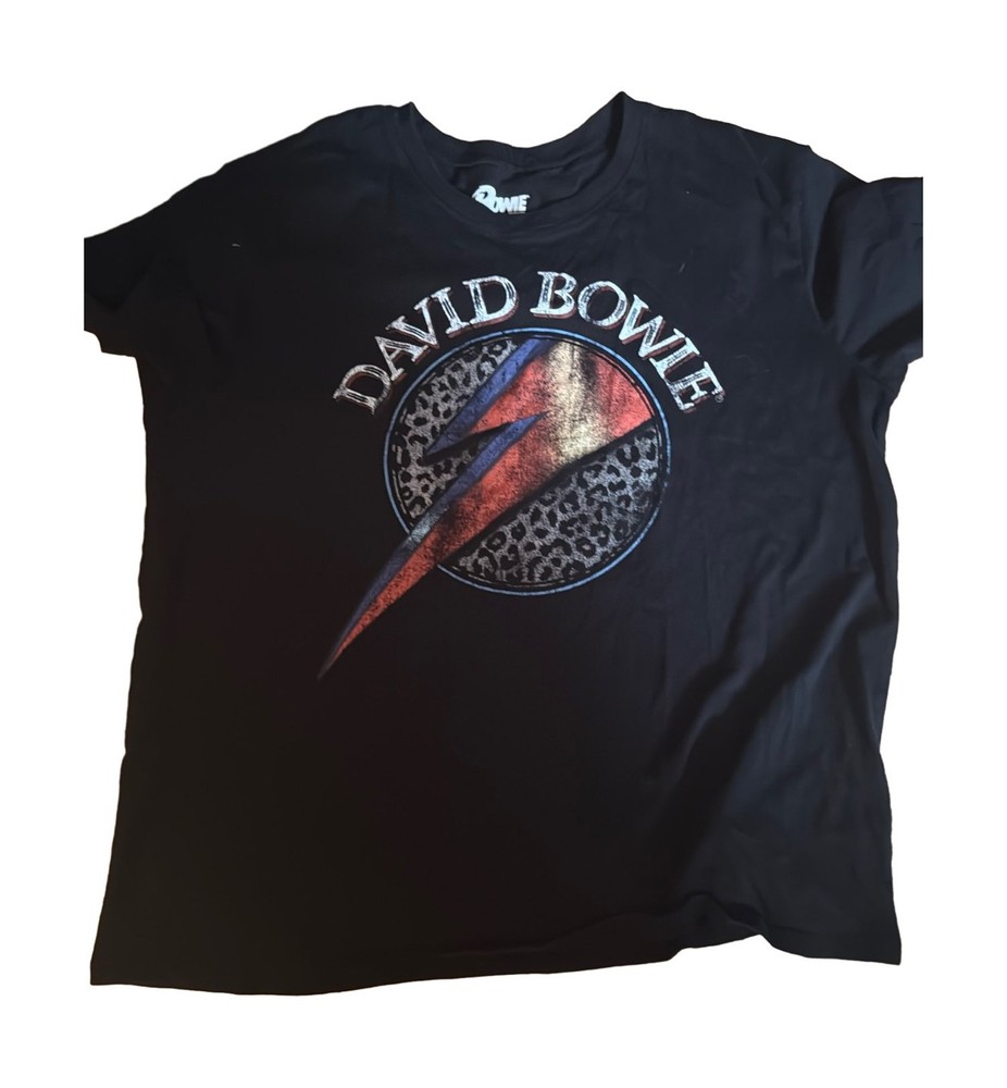 David Bowie Tee Men Black Leopard Aladdin Sane Lightning large