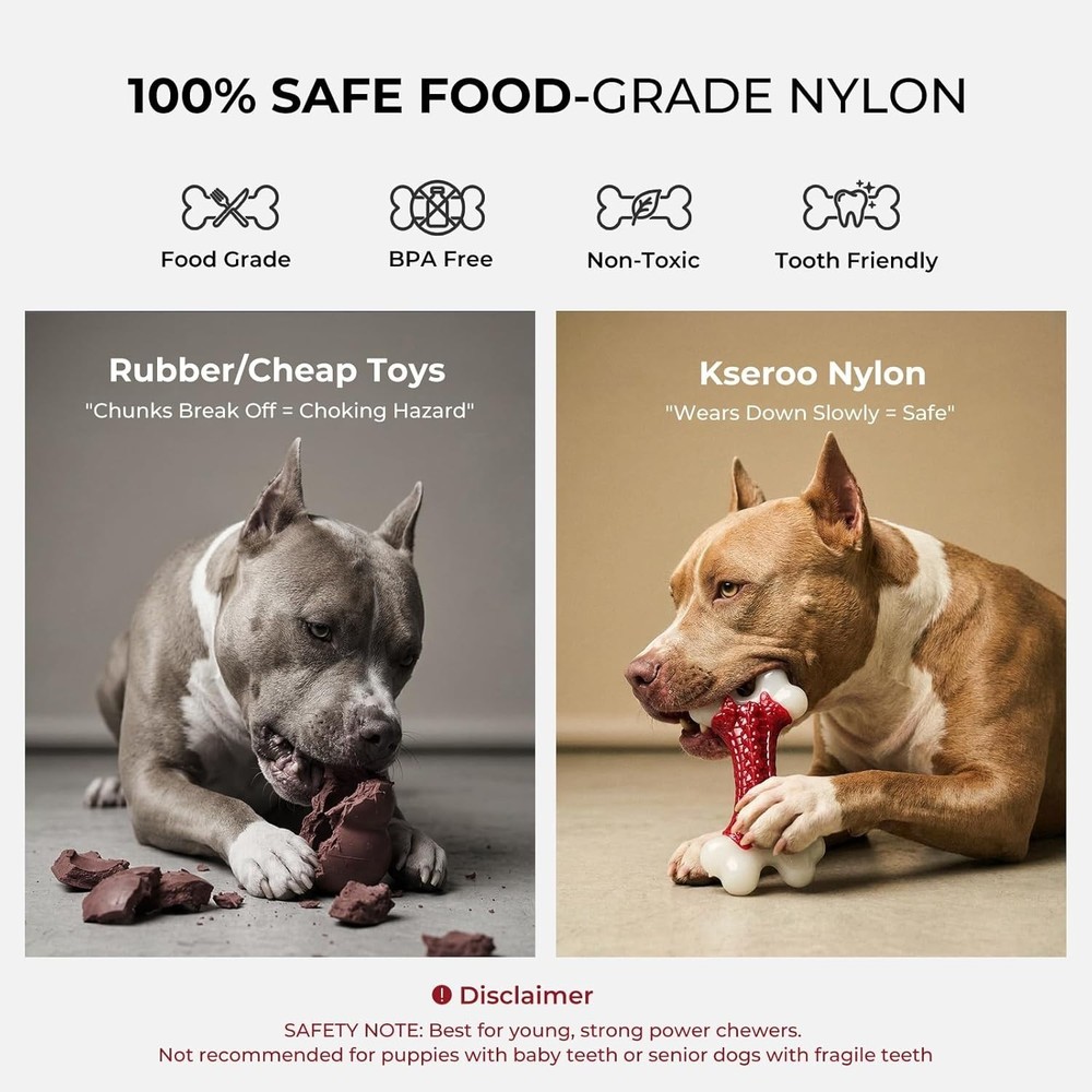 2-Pack Indestructible for Aggressive Chewers: Beef Flavored Hard Nylon Bone C...