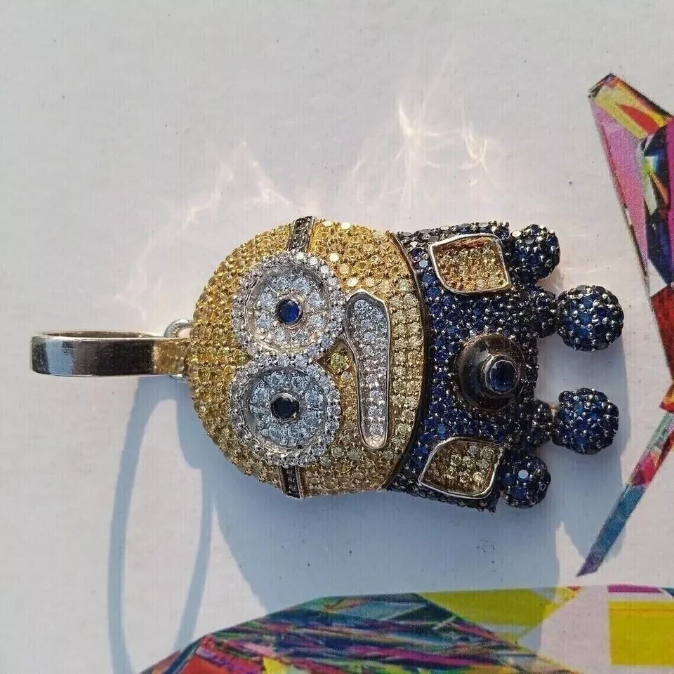 2.50Ct Round Cut Real Moissanite Customize Cartoon Pendant 14K White Gold Plated