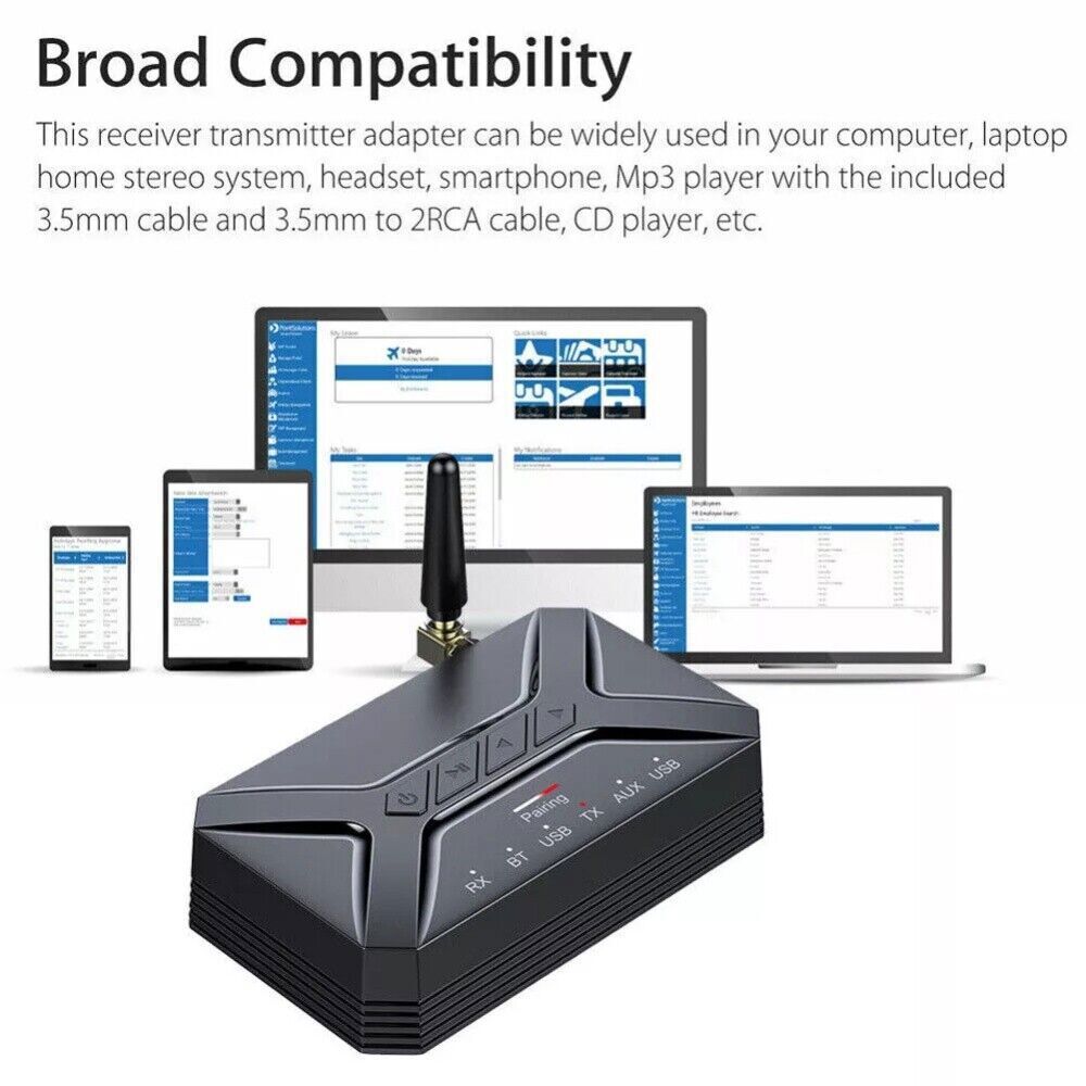 Bluetooth 5.0 Transmitter Receiver Audio Adapter Long Range for TV Home Stereo