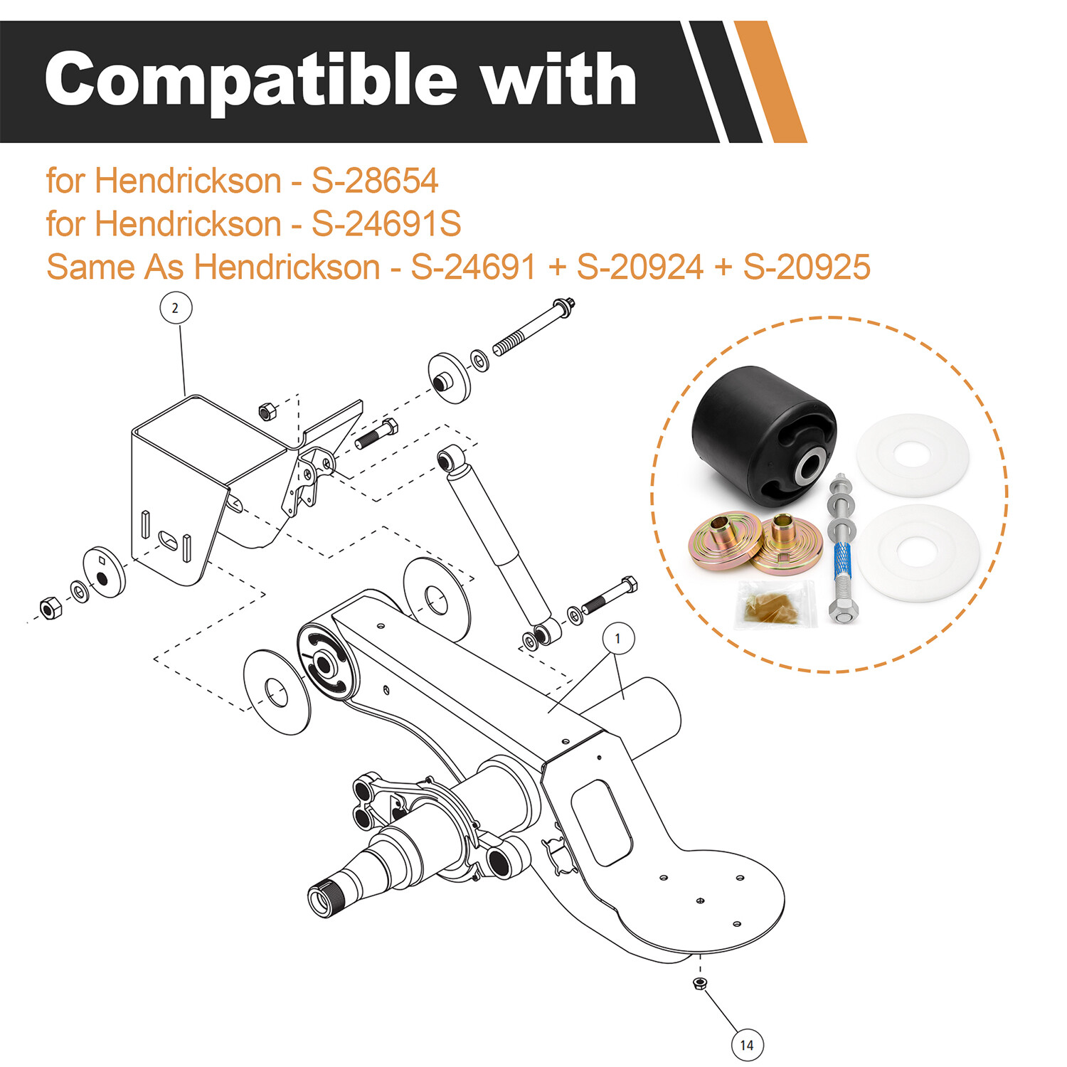 For Hendrickson Align Pivot Bushing Kit For Hendrickson Turner S-28654,S-24691S