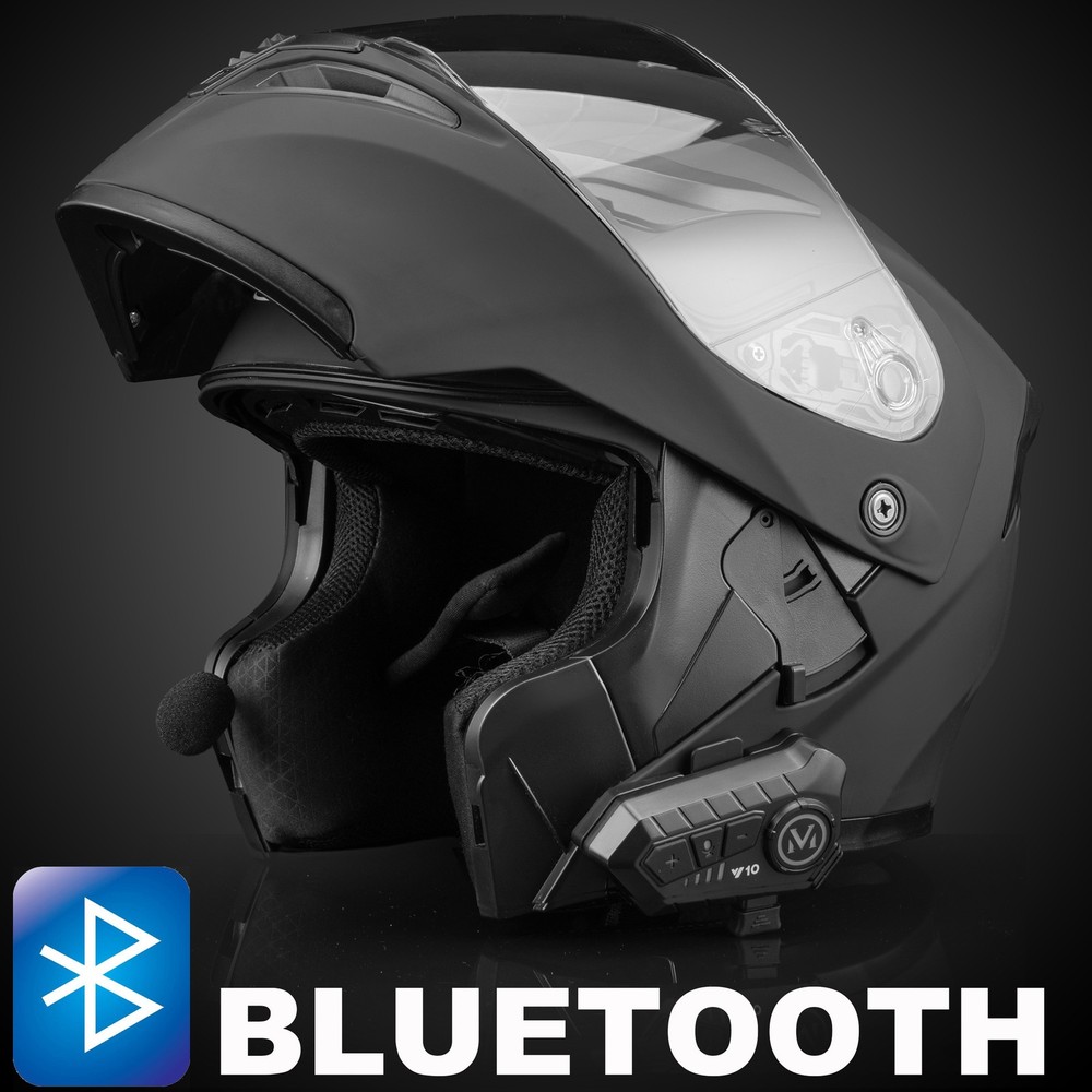 LED Dual Visors Flip Up Bluetooth Modular Full Motorcycle Helmet Intercom DOT
