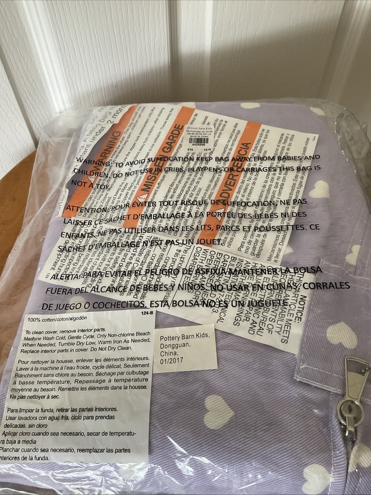 NEW Pottery Barn Kids Anywhere Bean Bag Slipcover Lavender With White Hearts