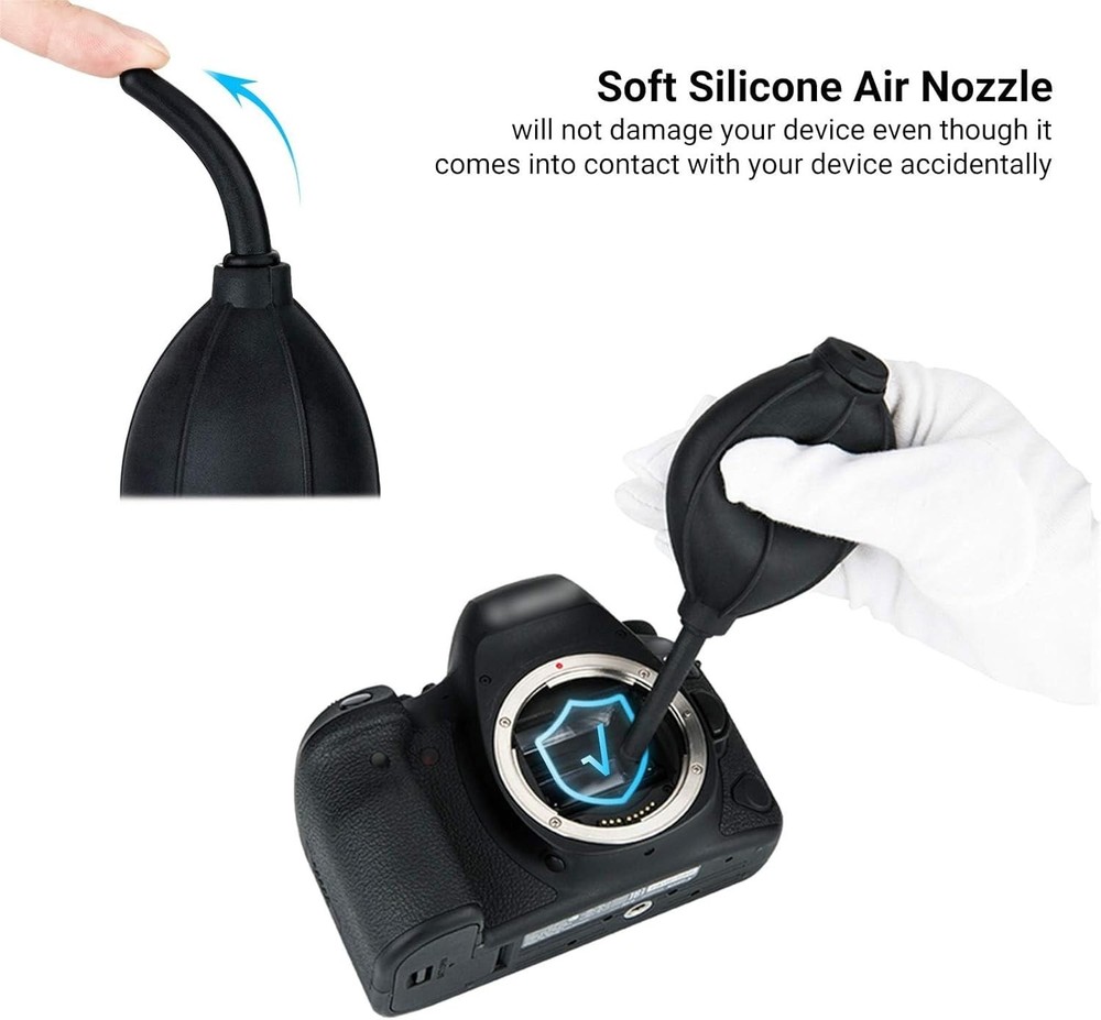 Soft Tip Silicone Air Blower and Microfiber Cloth for Safe Electronics Cleaning